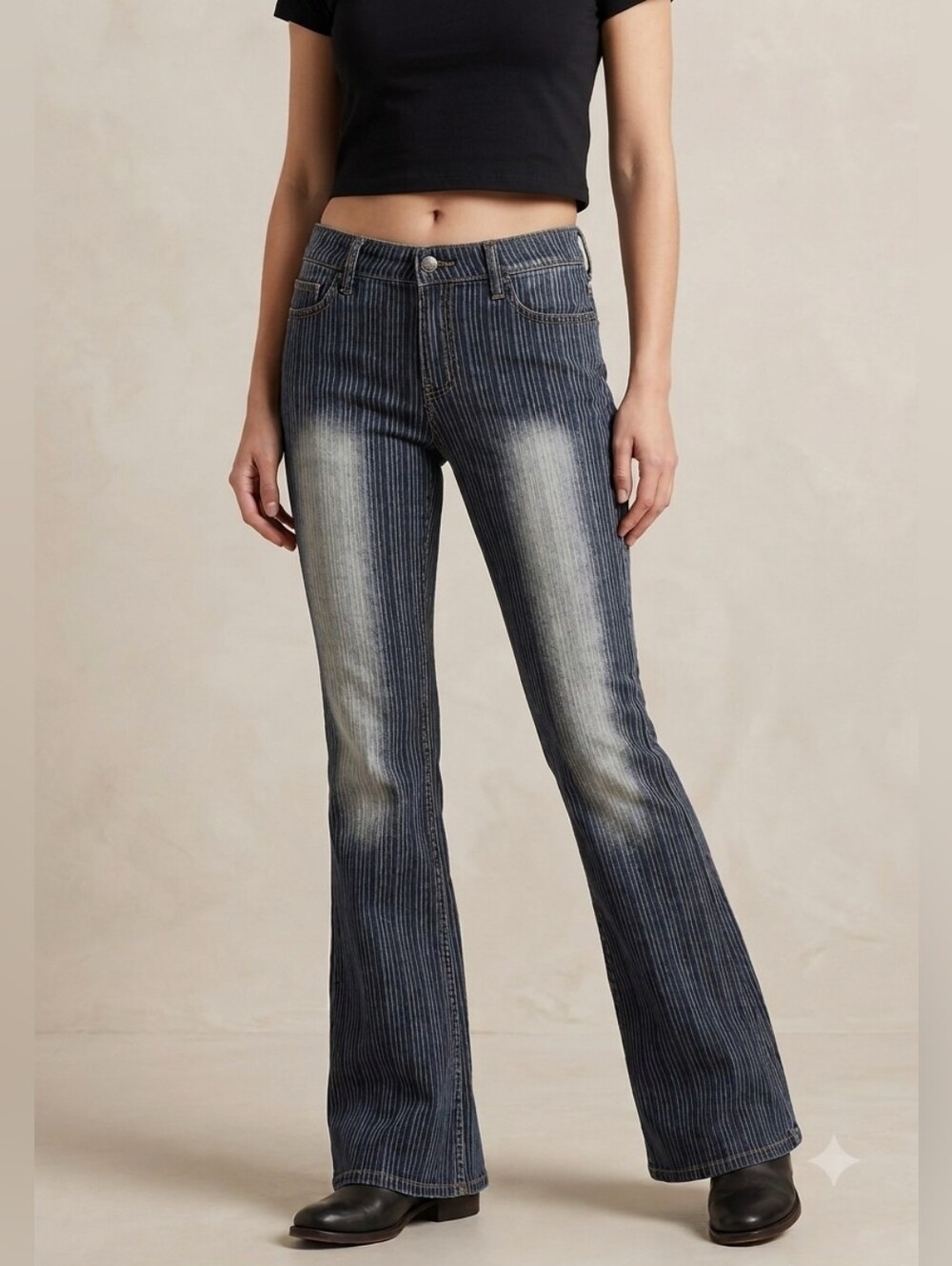 Vintage Y2k 90s Jeans Blue Denim Jeans Wide Leg Bootcut Pinstripe Women Large 32